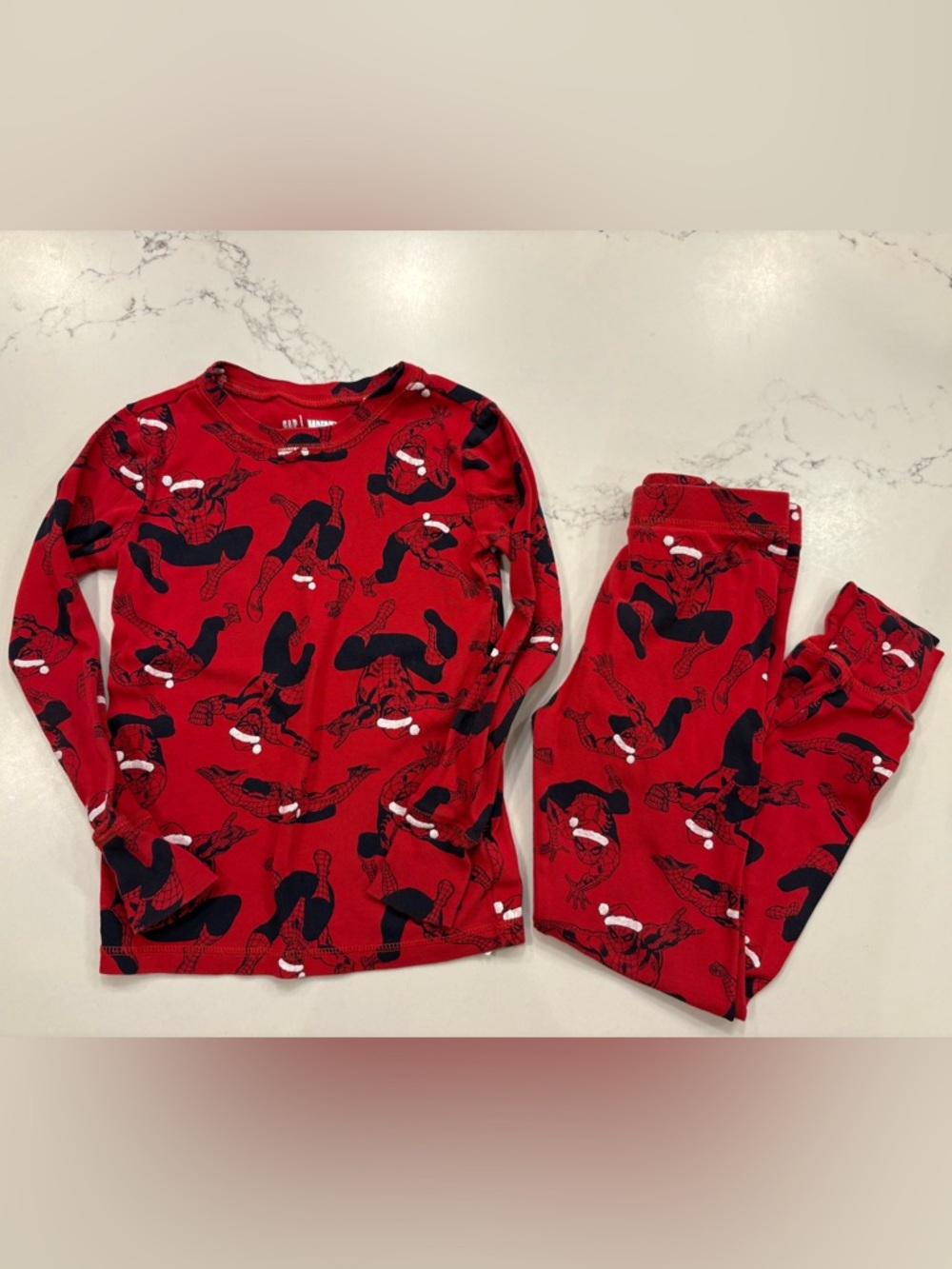 Boys 8 GAP Marvel Spiderman Santa Holiday Long Sleeve Pajama Set 100% Cotton Pjs